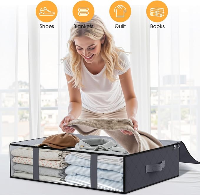 StorageRight Under Bed Storage Bags, 10 Pack, 40L, Gray | Breathable Non-Woven Fabric with a Clear Window and Zippered Top for Clothes, Comforters, Blankets and Seasonal Storage - Image 4