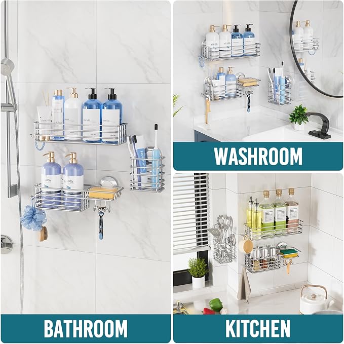 TAILI Shower Caddy Suction Cup, 3 Pack Shelves for Inside with Hooks - Image 7