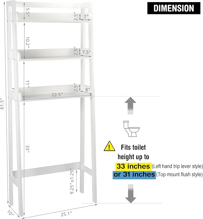 UTEX Over The Toilet Storage Shelf, 3-Tier Bathroom Organizer, White - Image 3