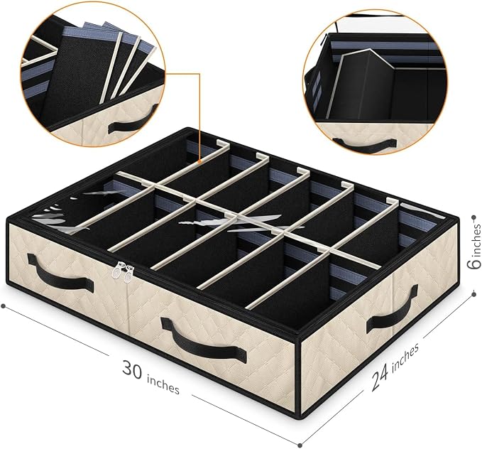 Set of 2, Under Bed Shoe Storage, Beige - Image 4