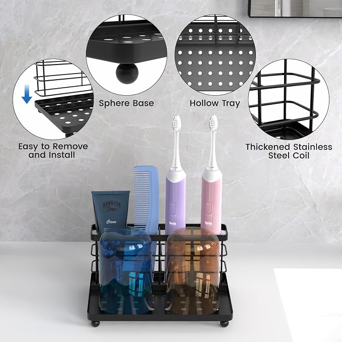 Luxspire Toothbrush Holders for Bathroom, Stainless Steel, 3 Slots, Black - Image 3
