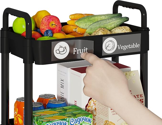 Laiensia 3-Tier Storage Carts,Multifunction Utility Rolling Cart Kitchen Storage Organizer,Mobile Shelving Unit Cart with Lockable Wheels for Bathroom,Laundry,Living Room,With Classified Sticker,Black - Image 3