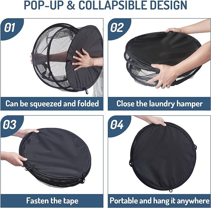 Seiritex 2Pcs Mesh Popup Laundry Hamper 115L Extra Large Collapsible Laundry Basket Foldable Clothing Storage Basket with Handles No Lid 26 H x 18 W x 18 L (Black) - Image 6