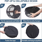 Seiritex 2Pcs Mesh Popup Laundry Hamper 115L Extra Large Collapsible Laundry Basket Foldable Clothing Storage Basket with Handles No Lid 26 H x 18 W x 18 L (Black) - Image 6