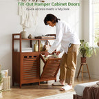 Homykic Tilt Out Laundry Hamper Cabinet, Bamboo Laundry Organizer, Walnut - Image 4