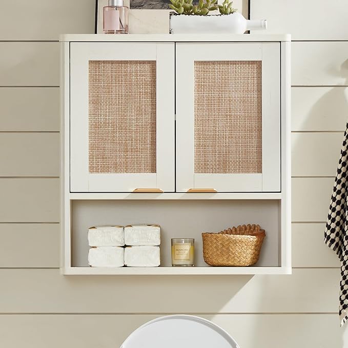 LEYAOYAO Rattan Bathroom Wall Storage Cabinet, Boho Medicine Cabinet - Image 7