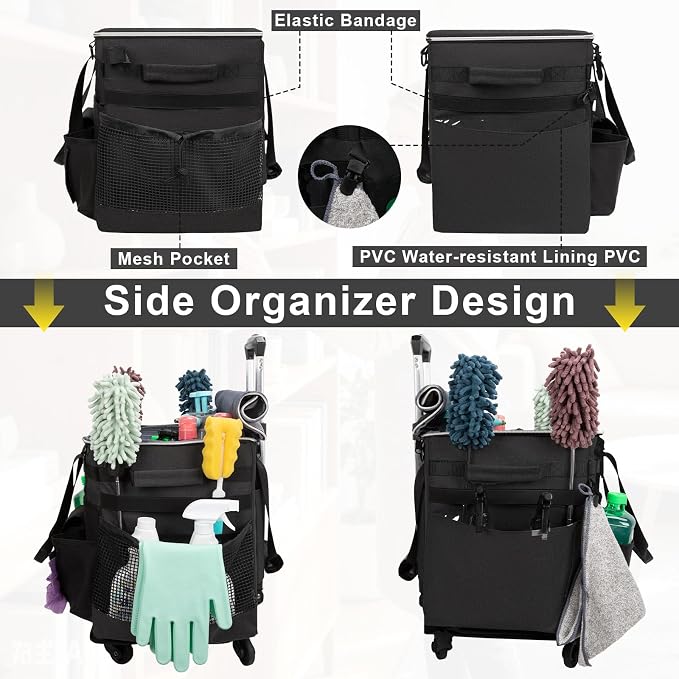 Large Rolling Cleaning Caddy with Wheels, Cleaning Supplies Organizer - Image 7