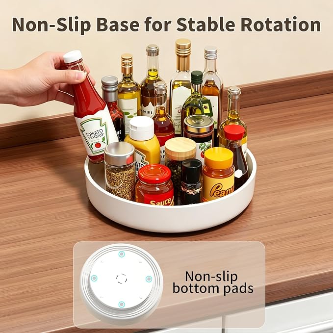11.8" Lazy Susan Organizer for Cabinet, Turntable Spice Rack with Non-Slip Base & Raised Lip, Pantry Organization and Storage, Kitchen, Fridge, Makeup Vanity, Bathroom Countertop, Under Sink - Image 7