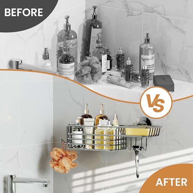 LEVERLOC Shower Caddy Suction Cup Shower Shelves Shower Holder，Silver - Image 6