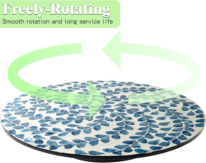 13.8" Mother of Pearl Lazy Susan Turnable Organizer, 360 Degree Round Table Countertop Decorative Spinning Tray for Kitchen Cabinet Counter Spice Pantry Dinner Table (Blue Wicker) - Image 4