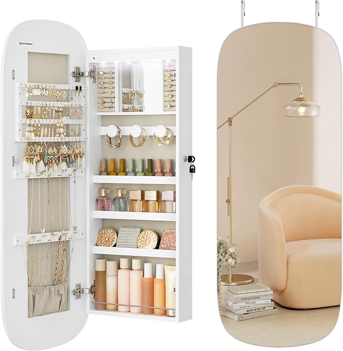 SONGMICS Jewelry Organizer, LED Jewelry Cabinet, Wall/Door Mounted by Unknown