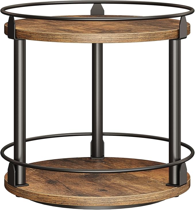YATINEY Lazy Susan Organizer, Rotating Spice Rack, 2 Tier Spice Turntable Organizer, Industrial Turntable Spice Holder, for Kitchen Countertop and Cabinet, Compact and Versatile, Rustic Brown SR22BR by Yatiney