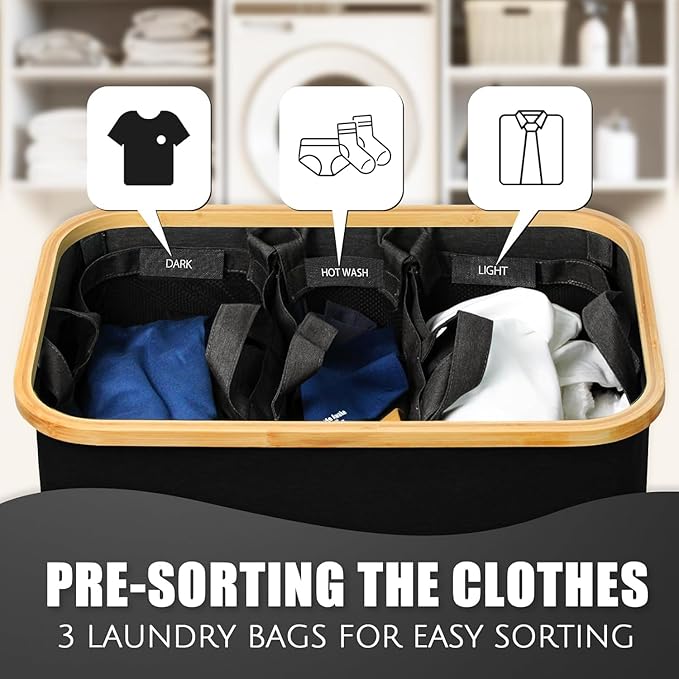 Hampers for Laundry Basket with Lid, 160L Large Laundry Hamper 3 Section - Image 3