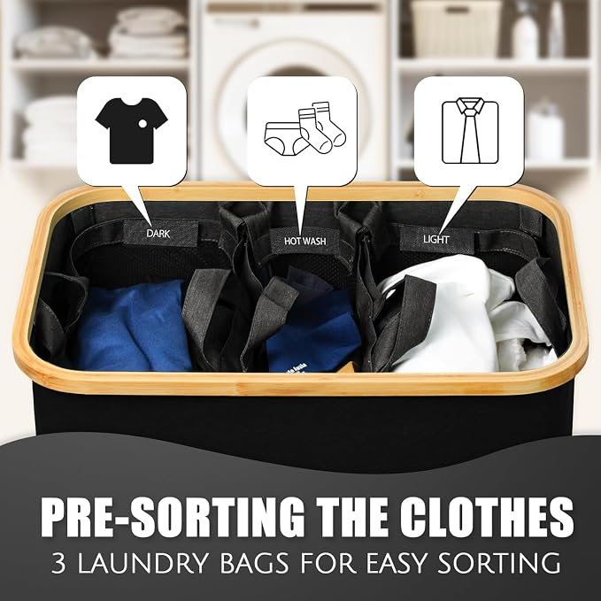 Hampers for Laundry Basket with Lid, 145L Large Laundry Hamper 3 Section - Image 3