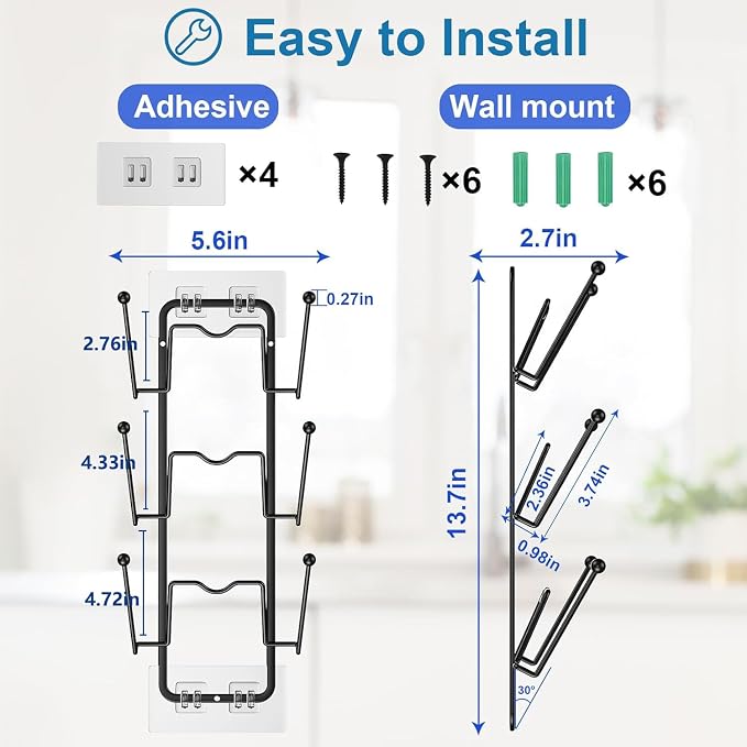 2 Pack Pot Lid Organizer for Cabinet, 2 in 1 Wall Mount & Adhesive Pot Lid Holder Rack for Kitchen Storage 6 Tier Pan Lid Organizer for Easy & Tidy Kitchen Organization - Image 2