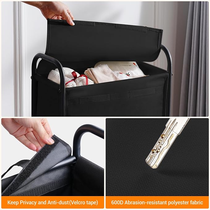 ELYKEN Slim Laundry Hamper with Lid & Wheels, 50L Rolling Laundry Basket - Image 5