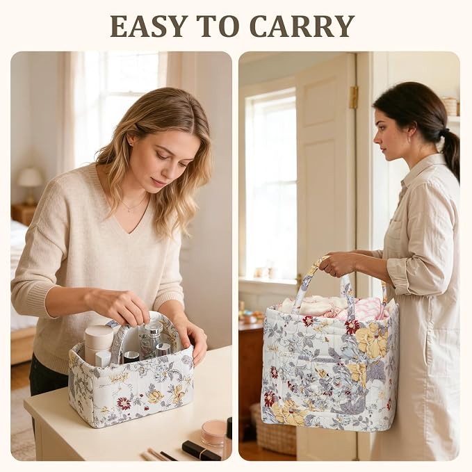Fabric Storage Basket 2 Pack,Large and Mini Boho Laundry Nursery Hamper Portable Folding Organizer for Car Bedroom - Image 3