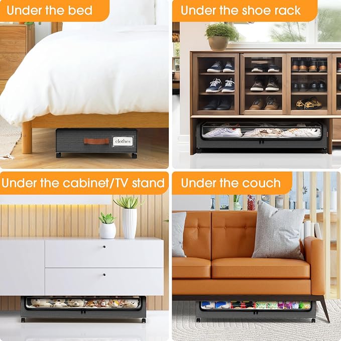 Under Bed Storage with Wheels 3Pack Storage Containers with Clear Window | Under Bed Drawers Rolling Under Bed Storage for Clothes,Shoes, Blankets (30.71 x 16.93 x 6.69 in, Dark Grey) - Image 7