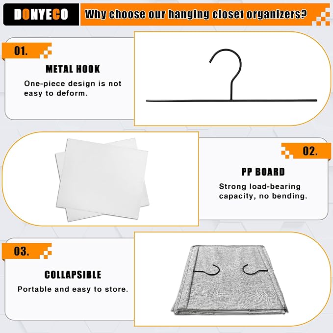 Hanging Closet Organizer 6-Shelf, Oxford Linen Wardrobe Storage, Gray | Easy-mount foldable design holds clothes, handbags, shoes & accessories; washable Oxford fabric, sturdy and space-saving. - Image 6