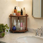 Corner Bathroom Counter Organizer, 2-Tier Bathroom Organizers and Storage, Wooden Vanity Perfume Organizer Makeup Countertop Shelf for Kitchen Dresser - Image 2