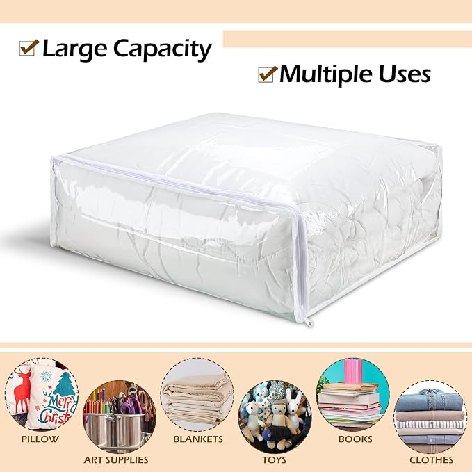 Shappy 6 Packs Clear Plastic Storage Bags with Zipper, 24 x 20 x 11 Inch | Sweater Bags, Moth Proof Protection, Vinyl, For Blankets Clothes Bed Sheet Comforters Pillows Quilt Closet Linen Organizer - Image 7