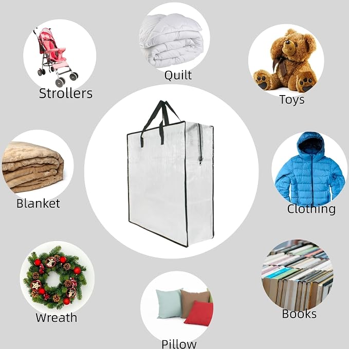 Clear Storage Bags with Zipper and Handles, Blanket Bags For Closet Storage, Moving and Packing Supplies for College, Underbed Storage Organizer for Clothes Pillow Bedding Christmas Wreath - Image 5