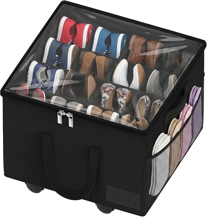 Large Shoe Organizer for Closet, 16 Pairs Shoe Storage Box Black by Besslly