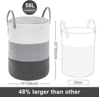 YOUDENOVA Cotton Rope Laundry Hamper Basket, 58L Blanket Basket for Nursery - Image 3