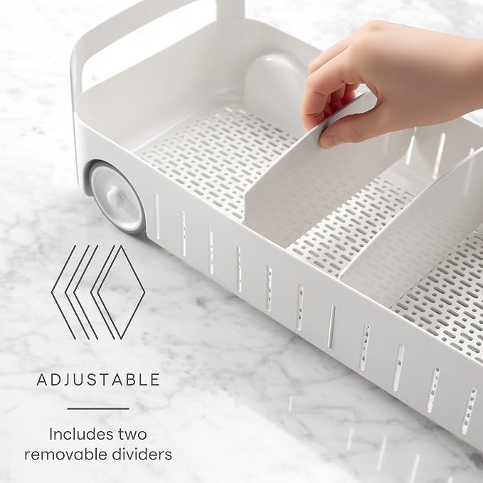 YouCopia RollOut Caddy Rolling Storage Bin with 2 Adjustable Dividers and Removable Basket for Kitchen and Bathroom Under Sink Organization, 8" Wide - Image 2
