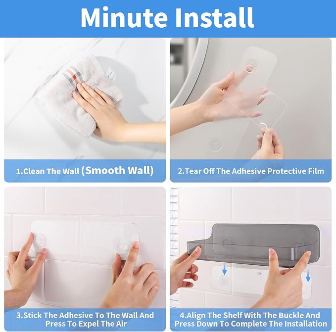 Diesisa Acrylic Wall Mount Organizer, Adhesive Shelves,2Pc Bathroom Shelves - Image 5