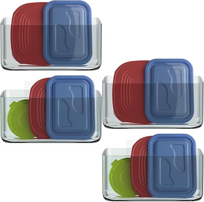 MaraFansie 4 Pack Over Cabinet Organizer Storage Lid Organizer Caddy Space Saver No Drilling Adhesive Hook Over Door Organizer, Clear Gray by MakeStorageMoreFun