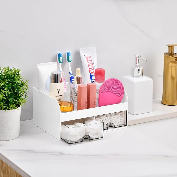 Bathroom Counter Sink Vanity Organizer Countertop with Drawers, White B - Image 5