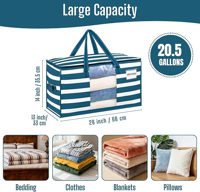 VENO Moving Bags, Wide Open Top, Clear Window, Classic Navy Stripe, 10 Pack - Image 2