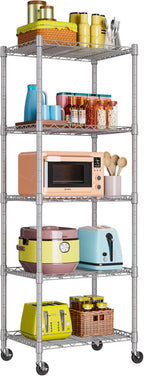 REGILLER 5-Wire Shelving Metal Storage Rack Adjustable Shelves,Standing Storage Shelf Units for Laundry Bathroom Kitchen Pantry Closet(Silver,11.8" D x 16.6" W x 53.5" H,With Wheels) - Image 4