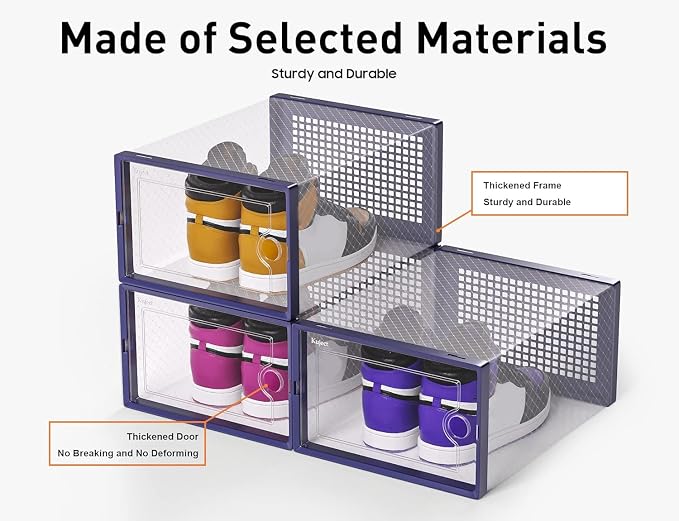 Kuject X-Large Shoe Storage Boxes 12 Pack, Clear Stackable Shoe Organizer | Shoe Case for Closet, Entryway & Under-Bed Storage, Drop-Front Design, Space-Saving Solution for Family Organization,Blue - Image 5