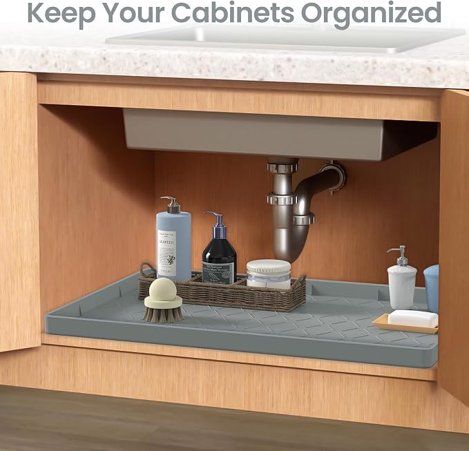 Mateeylife Under Sink Mat Kitchen Waterproof，Silicone Sink Tray 28"X19" - Image 2
