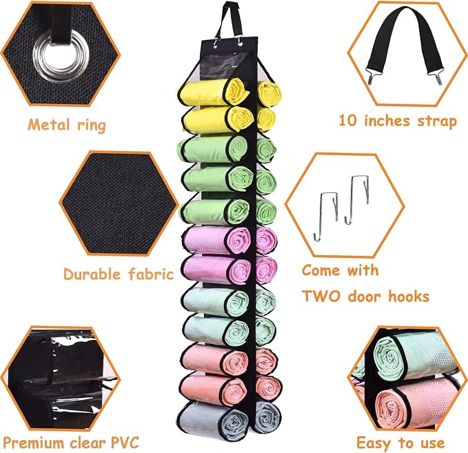 Legging Storage Bag Storage Hanger Can Holds 24 Leggings or Shirts Jeans Compartment Storage Hanger, Foldable Leggings Organizer Clothes Portable Closets Roll Holder (Black) - Image 3
