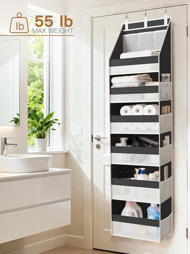 Criusia Over the Door Organizer, Heavy-Duty 6-Shelf Hanging Storage with 13 Mesh Pockets, 55lbs Capacity Behind the Door Storage for Nursery, Bathroom, Bedroom, and Dorm, Black - Image 9