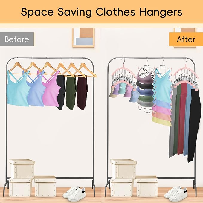 TomCare 4 Pack Space Saving Hangers, Tank Top and Leggings Organizers | 360° Swivel Design, 20 Clips for Leggings and Yoga Pants, Stainless Steel Hanging Closet Organizer - Image 6