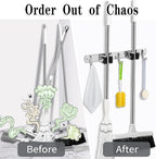 AceMining Broom Holder Wall Mount, 2 Racks 3 Hooks Heavy Duty Mop Organizer - Image 5