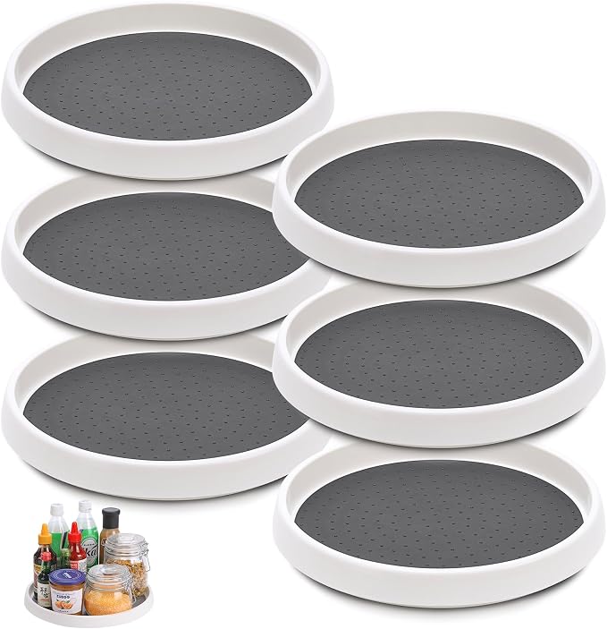 Set of 6, 10 Inch Non-Skid Lazy Susan Turntable, Lazy Susan Organizer for Cabinet, Pantry Organization, Kitchen Storage, Bathroom Sink Cabinet, Refrigerator, Countertop, Spice Rack (6 Pack 10 in) by CiWiVOKi