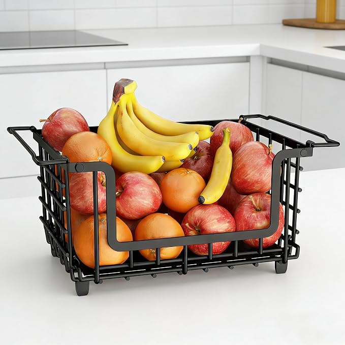 1 Pack Stackable Metal Wire Vegetable Fruit Basket for Kitchen Counter Cabinet, Pantry Organizers and Storage Basket, Food Can Snack Onion Potato Bread Storage Shelf Freezer Organizer Bins Black - Image 9