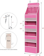 Univivi Fabric Over Door Hanging Organizer for Baby Nursery, Pink, 5-Shelf - Image 3