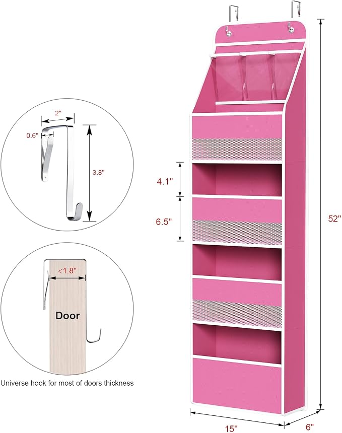 Univivi Fabric Over Door Hanging Organizer for Baby Nursery, Pink, 5-Shelf - Image 3