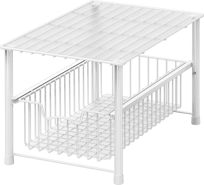 Simple Houseware Wired Stackable Under Sink Cabinet Sliding Basket, White by SimpleHouseware