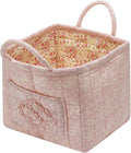 Quilted Fabric Storage Basket with Handles & Pocket, Foldable Laundry Hamper Boho Floral Print Organizer Bin for Home, Picnic, Office 12"x10"x10" (A-4) by Unknown