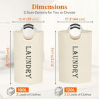 Lifewit 2 Pack 120L Laundry Basket with Aluminum Handles, White - Image 2