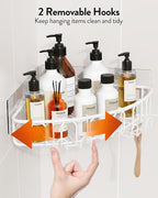 Orimade Corner Shower Caddy with 2 Hooks Wall Mounted Metal Bathroom Shelf Storage Organizer Adhesive No Drilling 2 Pack, White Only for 90-Degree Corner - Image 6