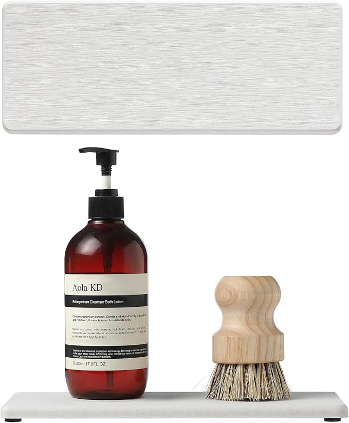 2PCS Beige Bathroom Sink Vanity Trays, Water Absorbing Diatomite Stone Drying Soap Dish Dispenser for Kitchen Counter, Sponge Holder Mat Rack Faucet Splash Guard Caddy Organizer, 9"x3.5" - Image 5