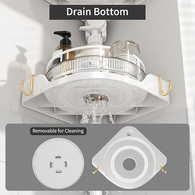 akinbas 360° Rotating Shower Caddy Tension Pole with 4-Tier Rustproof Lazy Susan 35-128 Inch No Drilling Coner Shelves Adjustable Shower Rack for Bathroom Bathtub Washbasin Plant Storage (White) - Image 9